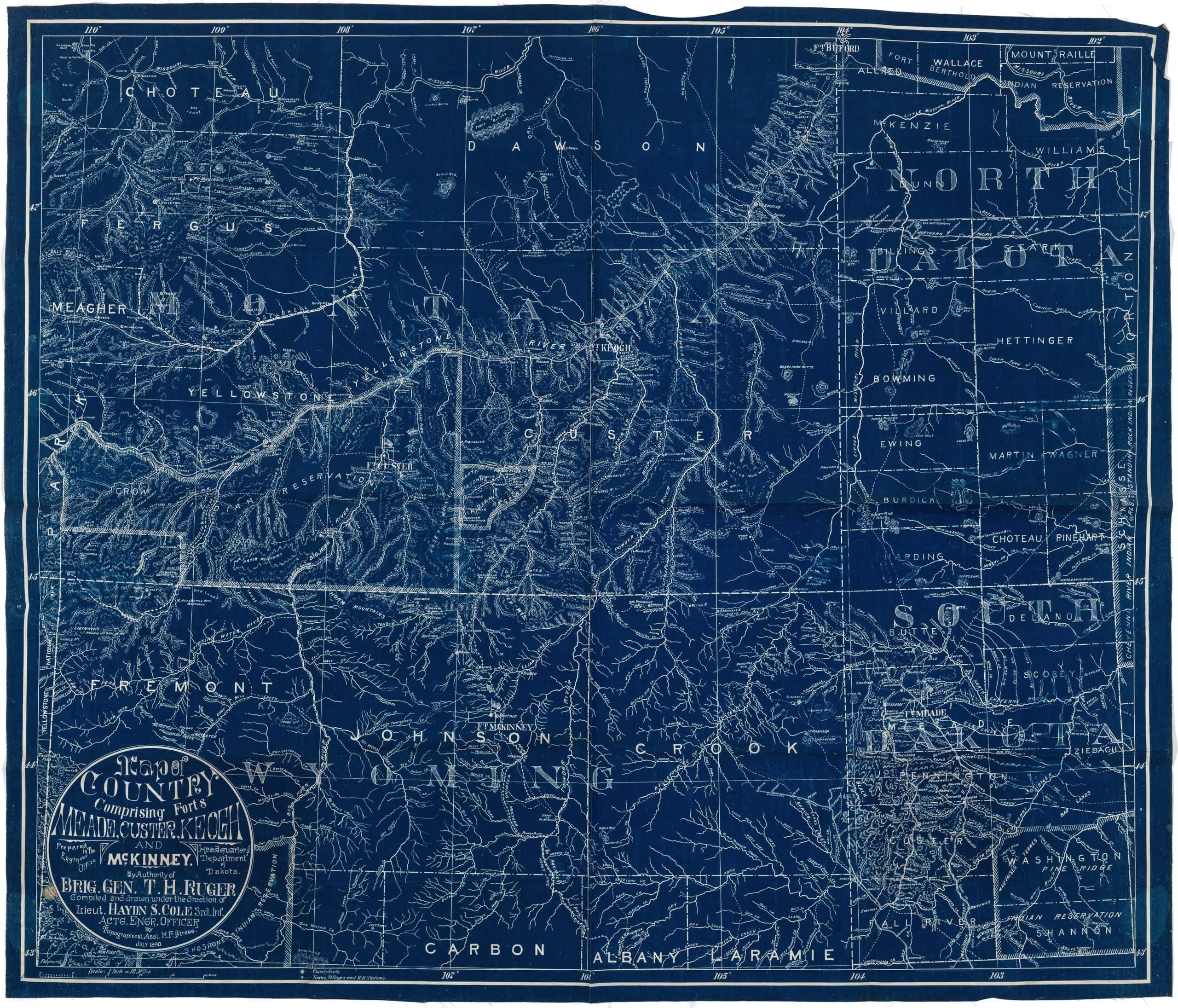 Extremely Rare Map Of Montana And Wyoming Produced For Use By The Army At The Very End Of The Decades long Indian Wars Rare Antique Maps