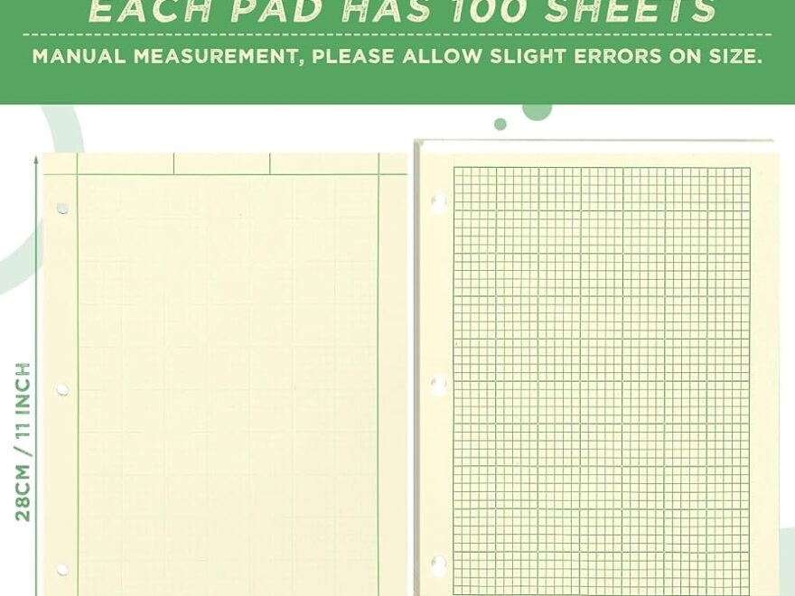 Fainne 10 Pads Engineering Computation Pad Engineer Pad 8 5 X 11 Engineering Notebook Graph Paper Notebook 5 Squares Per Inch 100 Sheets Per Pad Engineering Paper 3 Hole Punched Beige Green