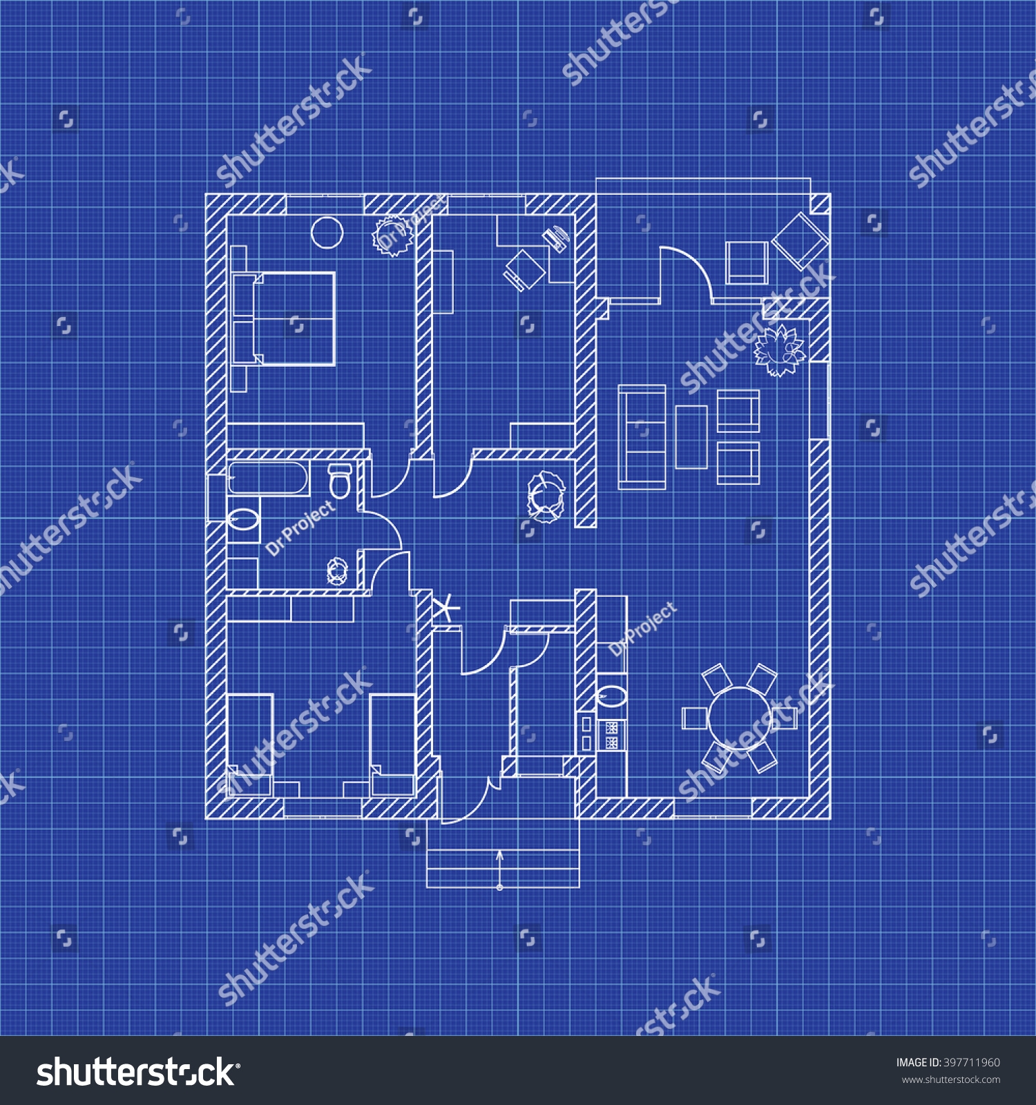 Floor Plan Modern Apartment On Graph Stock Vector Royalty Free 397711960 Shutterstock