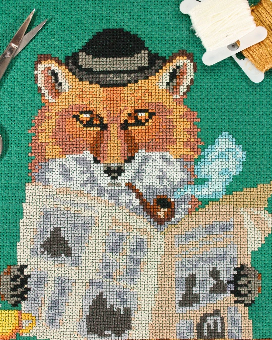 Fox Reading The Newspaper Cross Stitch Pattern 