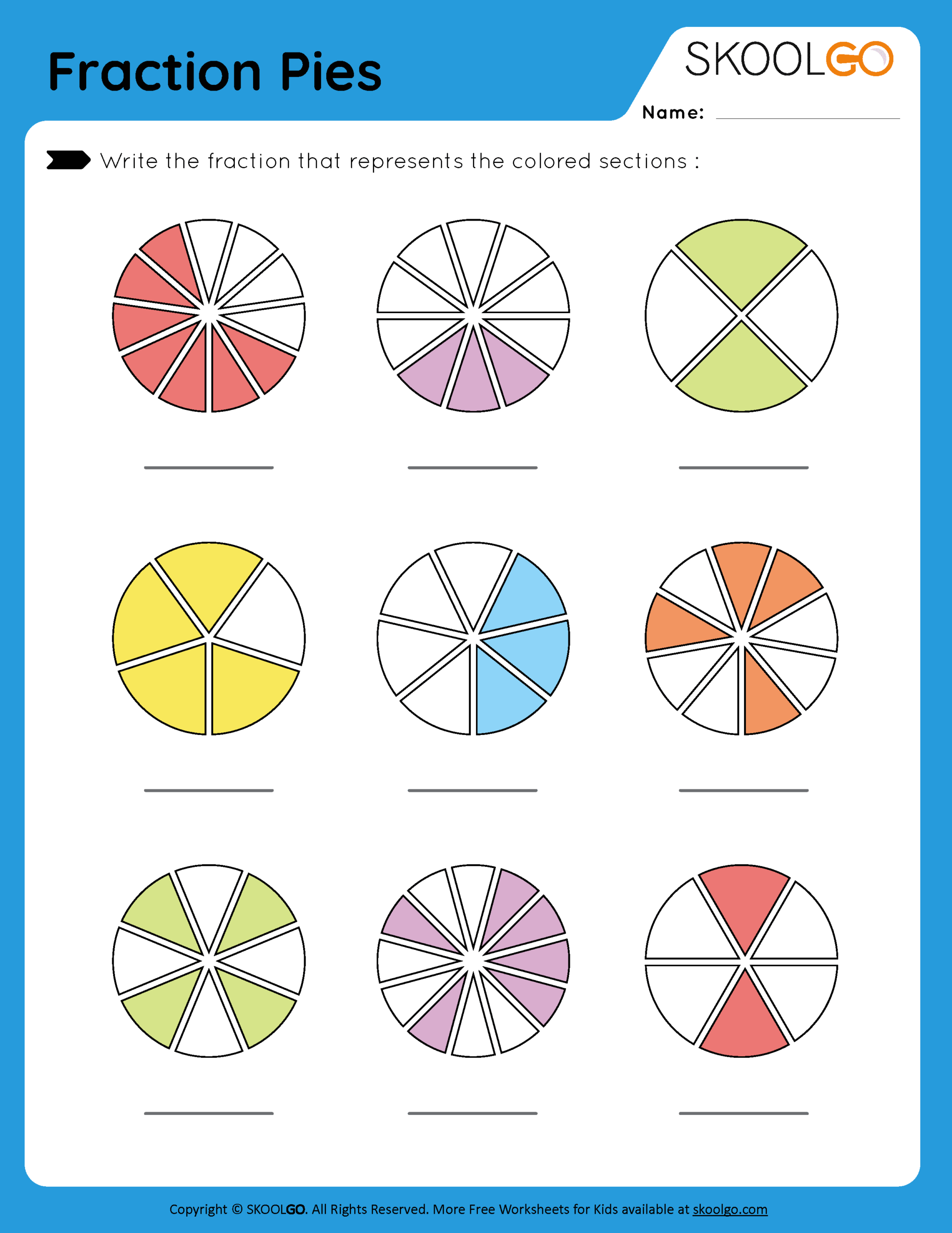Fraction Pies Free Worksheet For Kids SKOOLGO