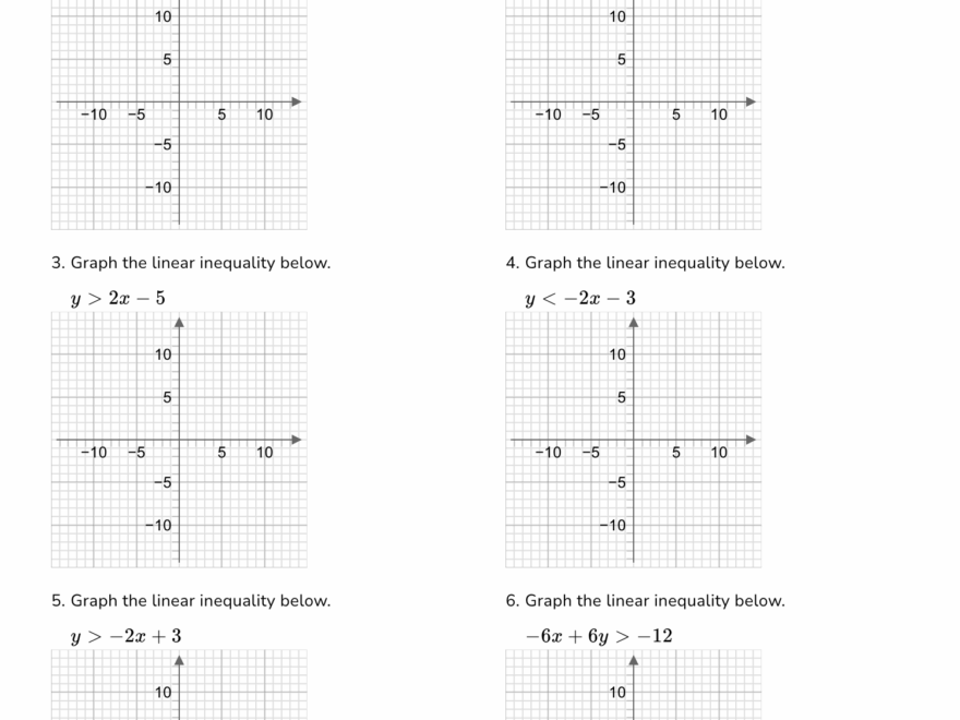 Graph Linear Inequalities Worksheet
