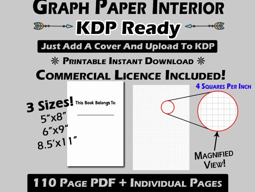Graph Paper 4 Squares Per Inch KDP Ready Complete Interior Low Content Book Engineering 5x8 6x9 8 5x11 Individual Pages Printable Download Etsy