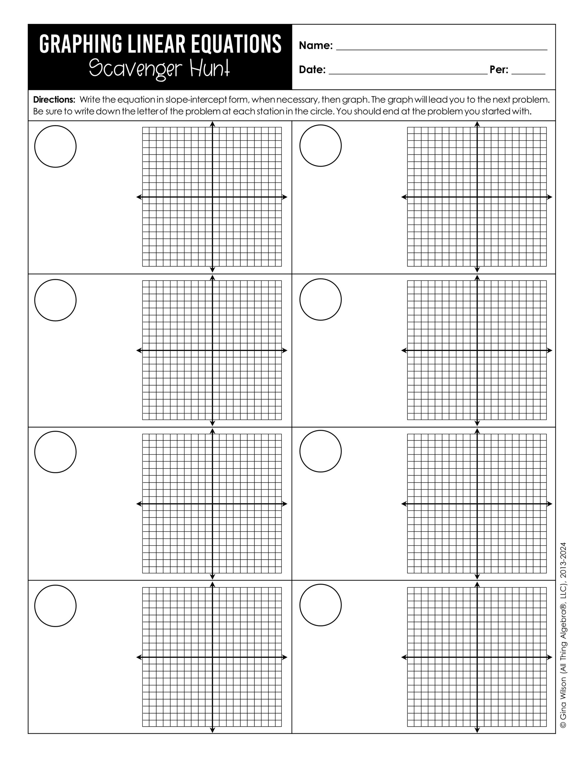 Graphing Linear Equations Worksheet Answers