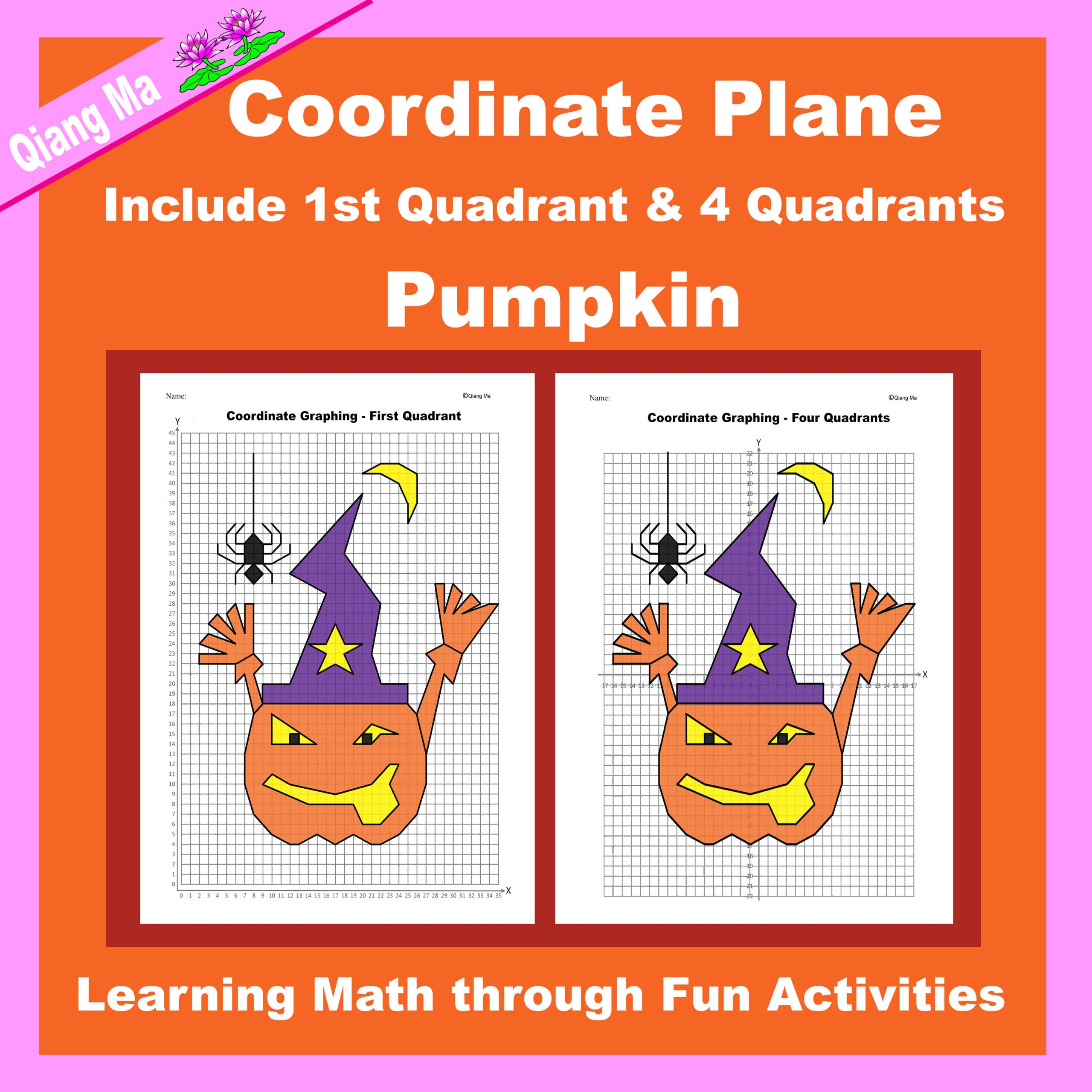 Halloween Coordinate Plane Graphing Picture Pumpkin Made By Teachers