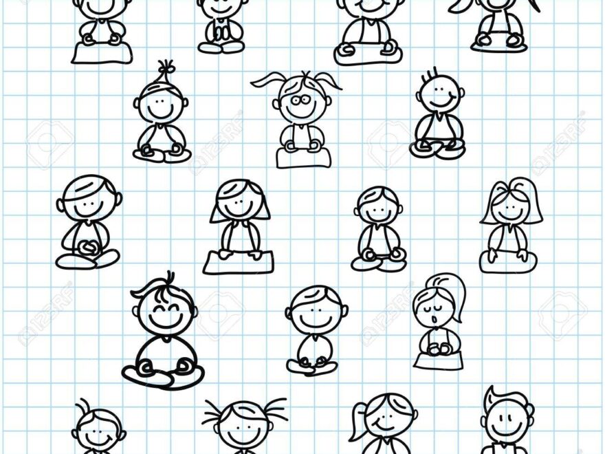 Hand Drawing Cartoon Happy People Meditation On Graph Paper Illustration Royalty Free SVG Cliparts Vectors And Stock Illustration Image 19084969