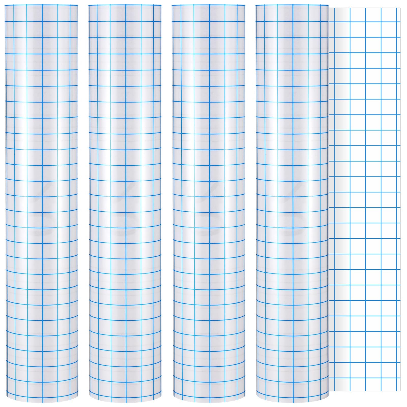 Harloon 4 Pcs Clear Vinyl Transfer Paper Tape Roll 12 X 50 Feet Application Tape Transfer Paper Self Adhesive Medium Tack Tape For Signs Stickers Decals Walls Doors Windows Blue Grid 