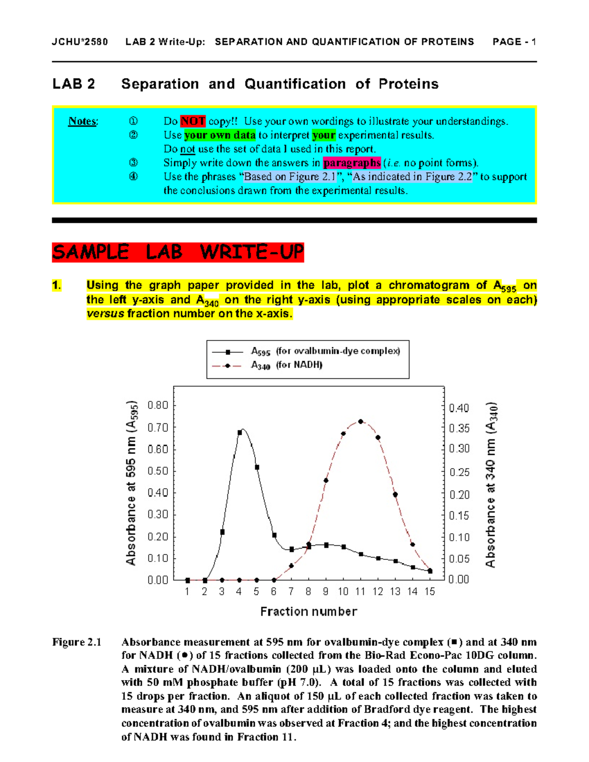 Lab2 Sample Write Up JCHU 2580 LAB 2 Notes LAB 2 W Rite Up SEPARATION AND QUANTIFICATION OF Studocu