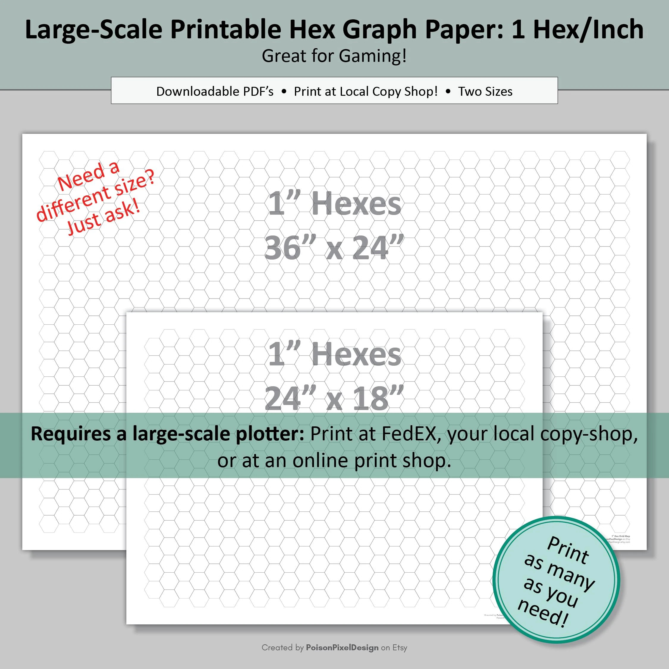 Large Scale Printable Hexagonal Graph Paper 1 Hex 2 Sizes Hex Grid DND RPG Gaming Miniature Wargaming Terrain Mapping Game Design Etsy