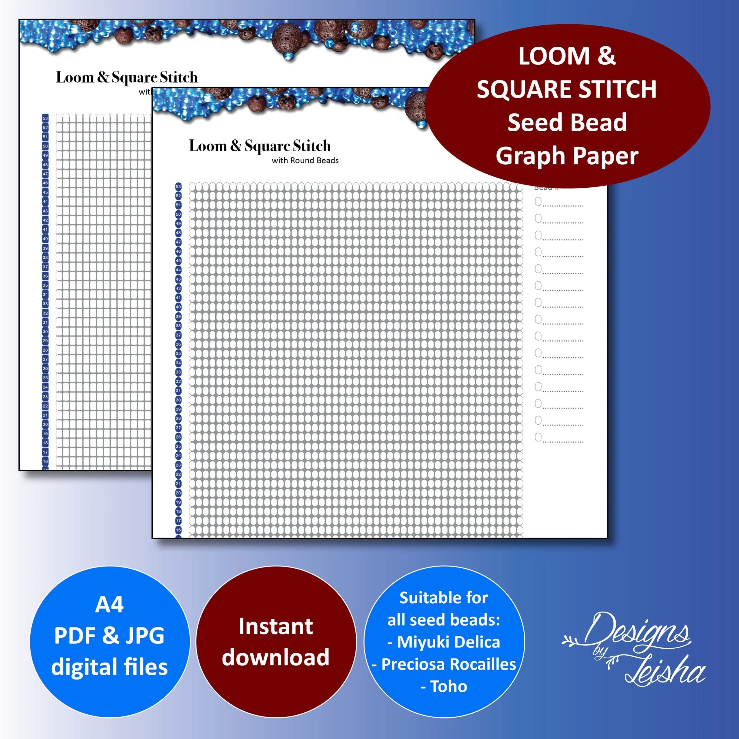 Loom Square Stitch Seed Bead Graph Paper For Use With Round Beads Or Cylinder Beads Miyuki Preciosa Toho Instant Download Etsy