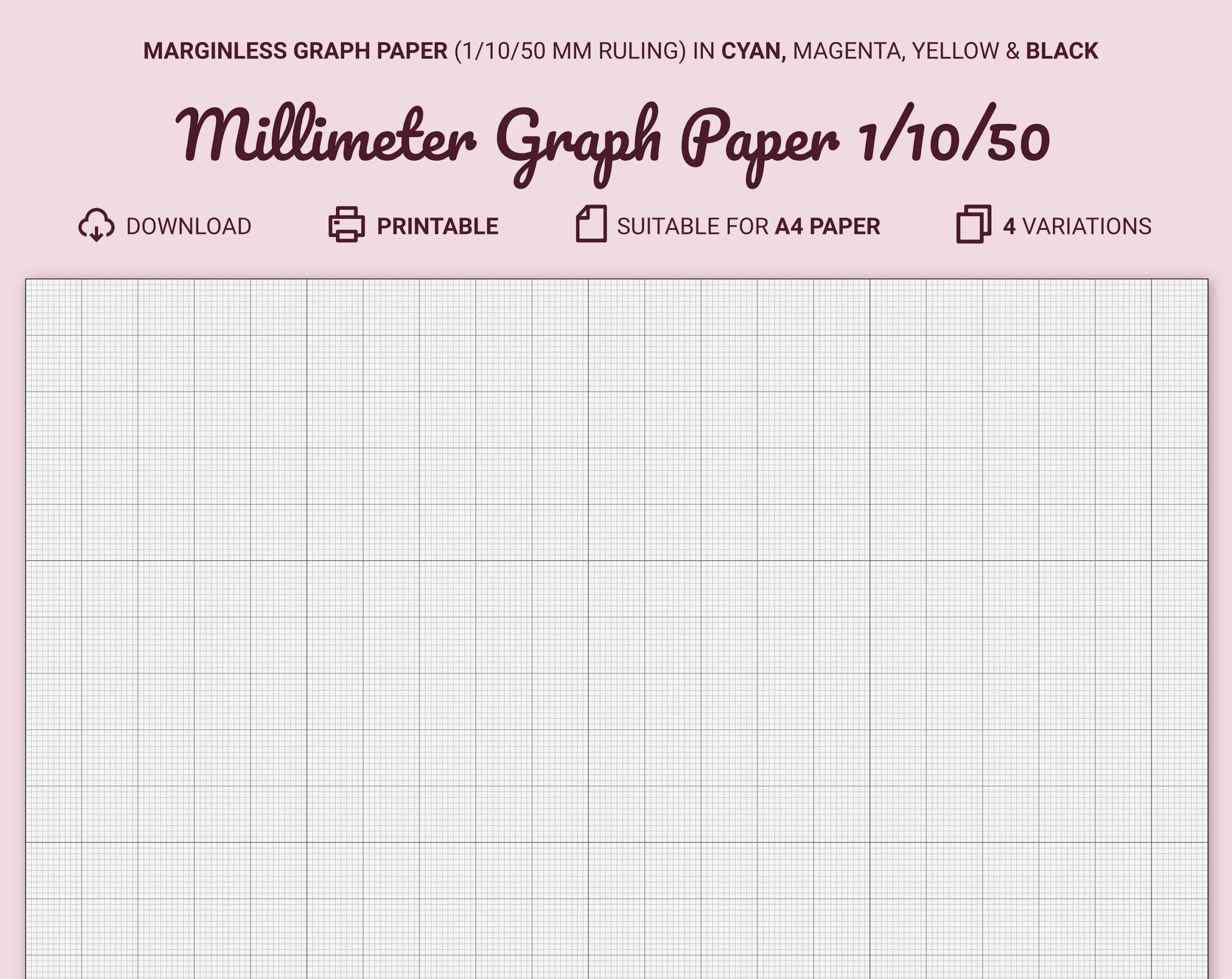 Millimeter Graph Paper Printable Marginless A4 Guides At 1 10 50 Mm Cyan magenta yellow black Etsy
