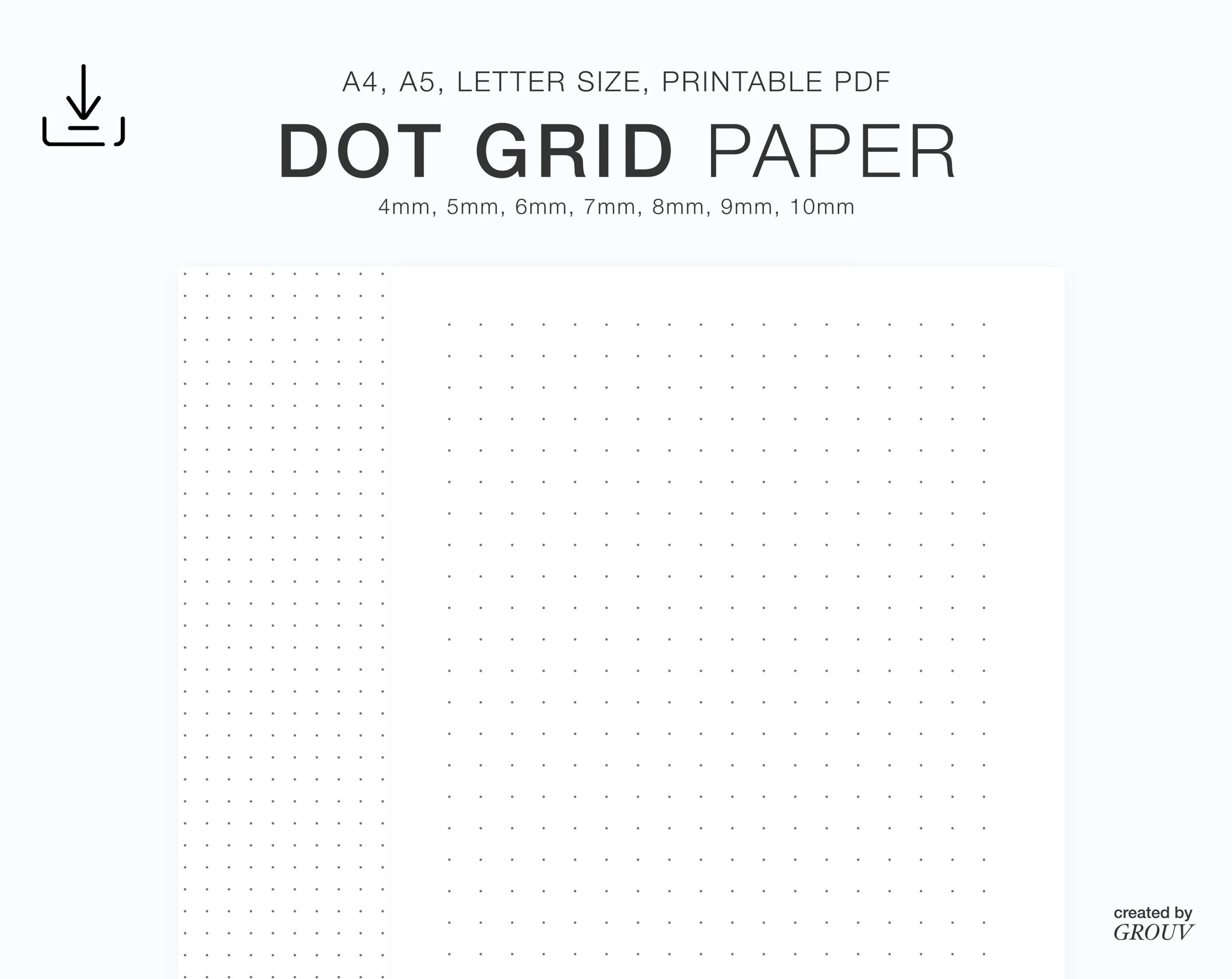 Minimal Dot Grid Printable Paper 7 Sizes 4mm 5mm 6mm 7mm 8mm 9mm 10mm Bullet Journal Paper Writing Paper Instant Download Etsy