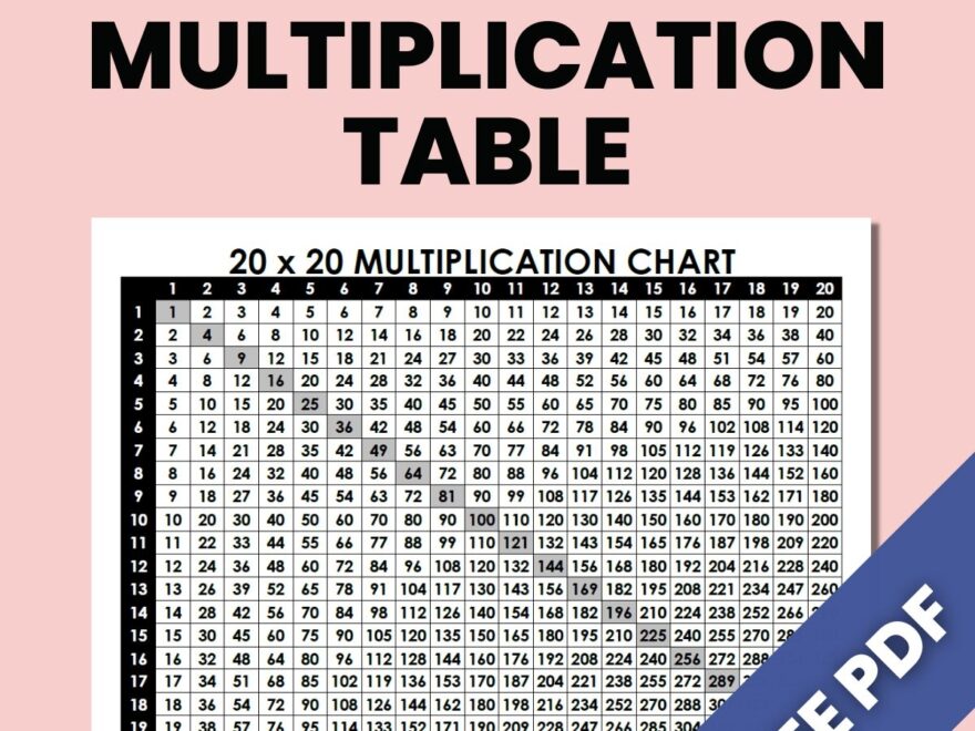 Multiplication Table 1 20 Free Printable PDF