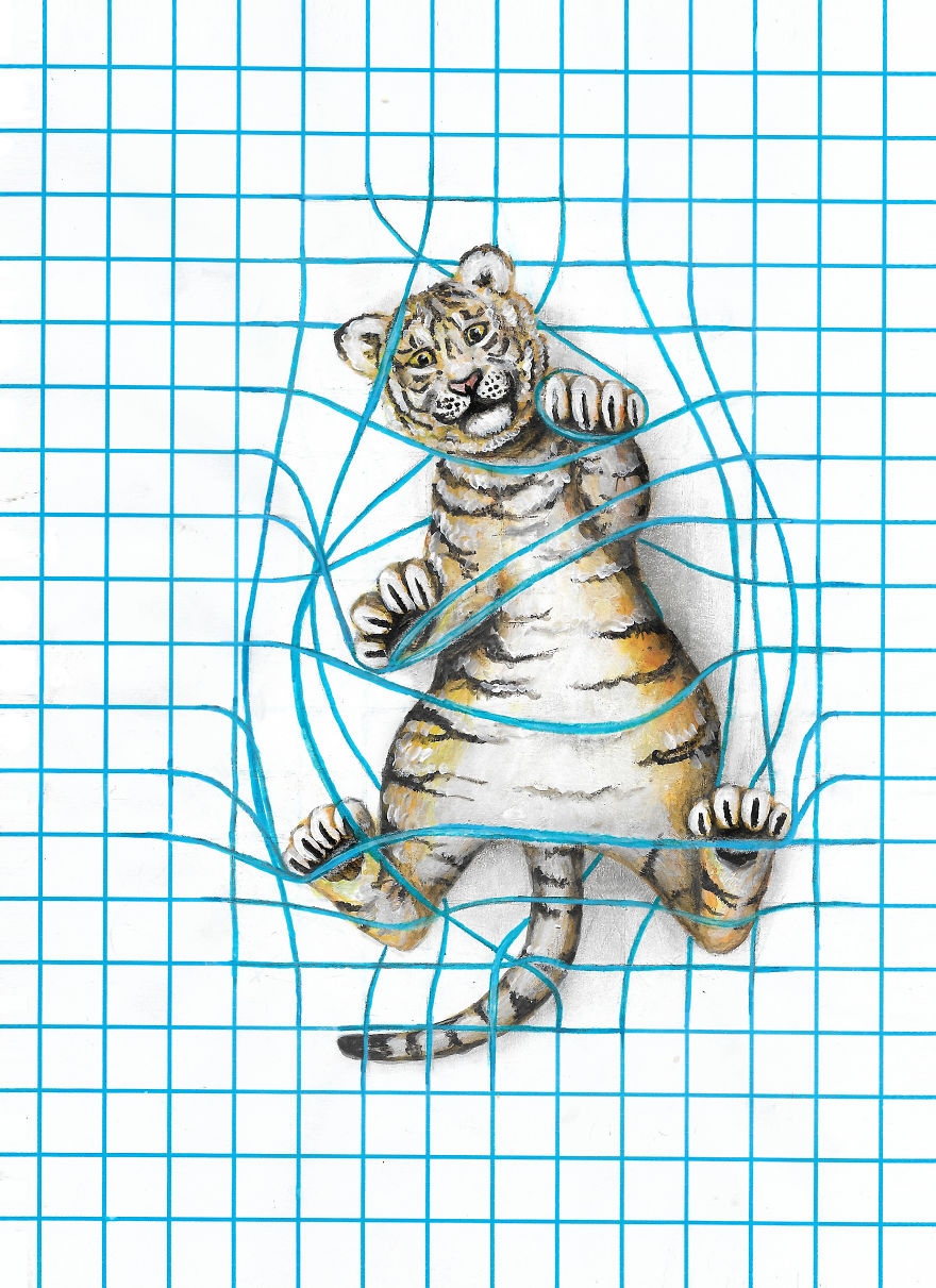 My 8 Animal Drawings On Lined Dotted And Graph Paper Are Made To Look Like They Are Playing On The Page Bored Panda