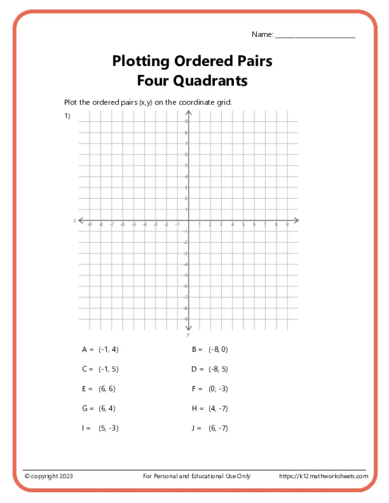 4 Quadrant Coordinate Graph Template Free