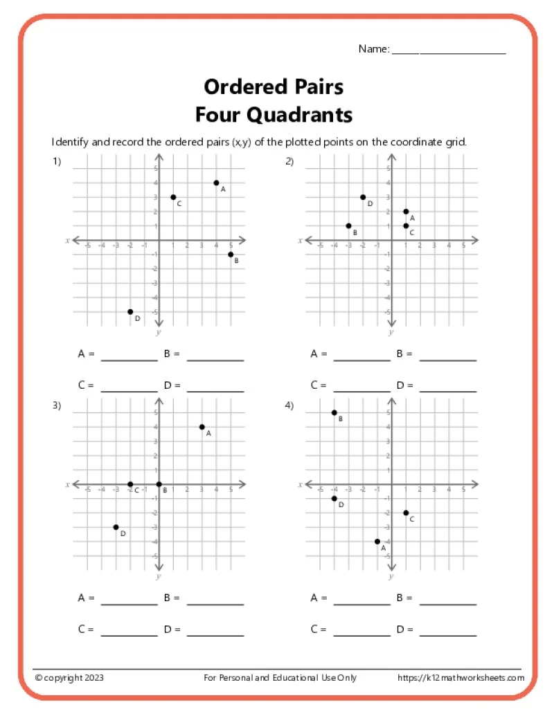 Ordered Pairs On A Coordinate Plane