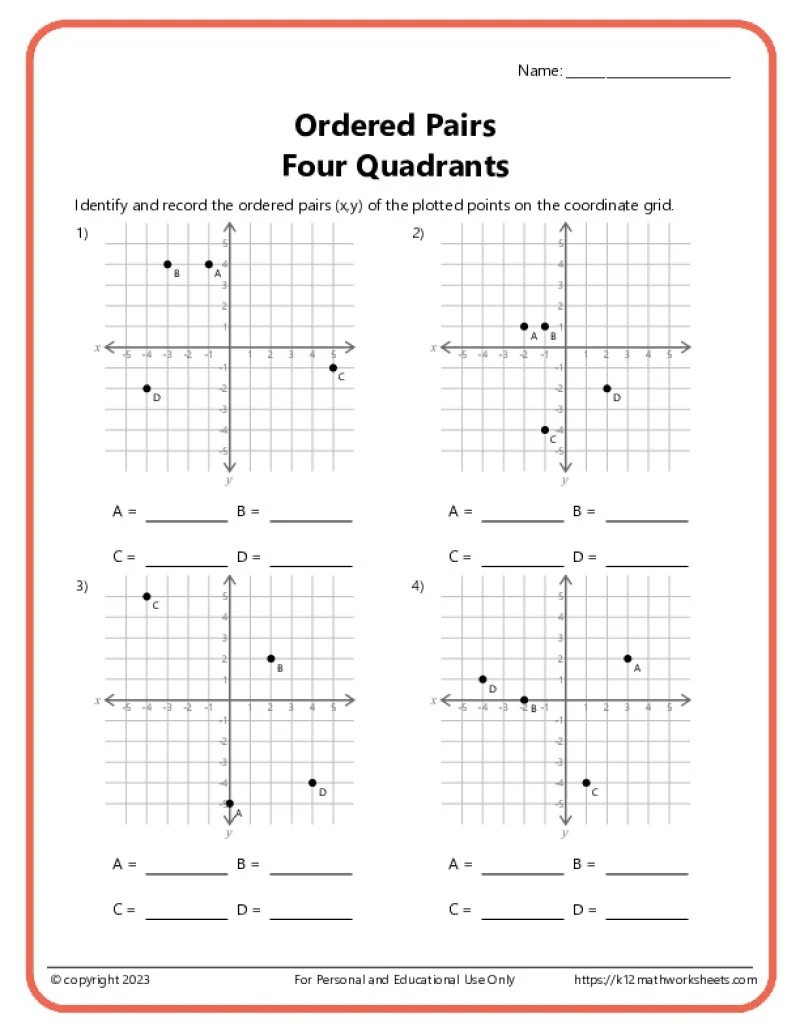 Ordered Pairs On A Coordinate Plane Ordered Pairs On A Coordinate Plane