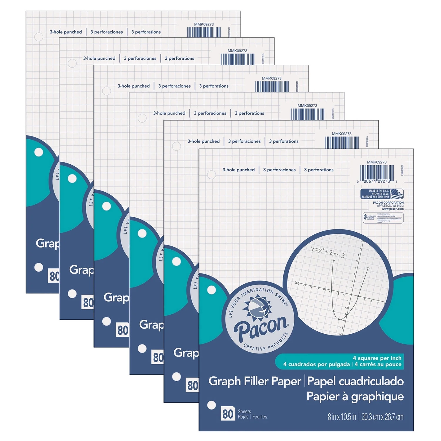 Pacon Graphing Paper White 3 Hole Punched 1 4 Quadrille Ruled 8 X 10 1 2 80 Sheets Per Pack 6 Packs Walmart