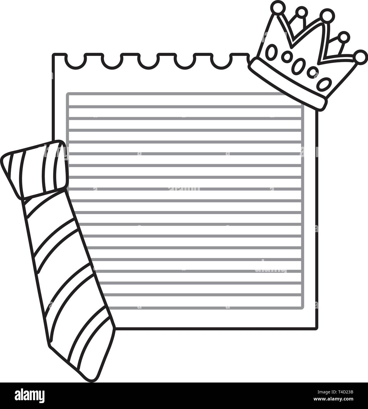 Paper Sheet With Crown And Tie Icon Cartoon Black And White Vector Illustration Graphic Design Stock Vector Image Art Alamy