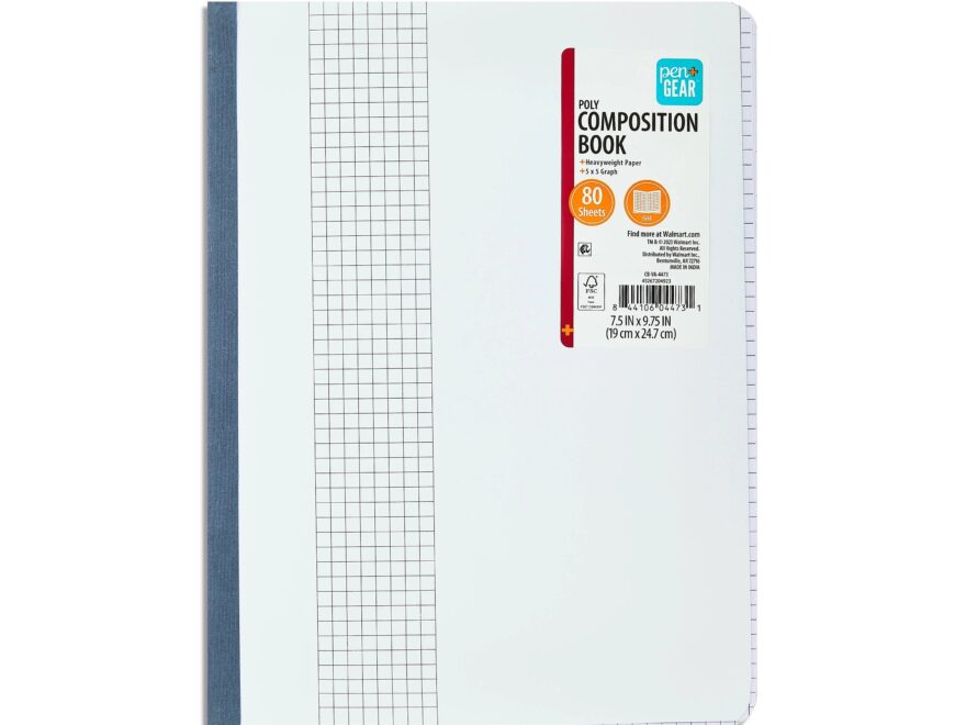 Pen Gear Composition Book Grid Ruled 7 5 x 9 75 Poly Cover 80 Sheets Walmart