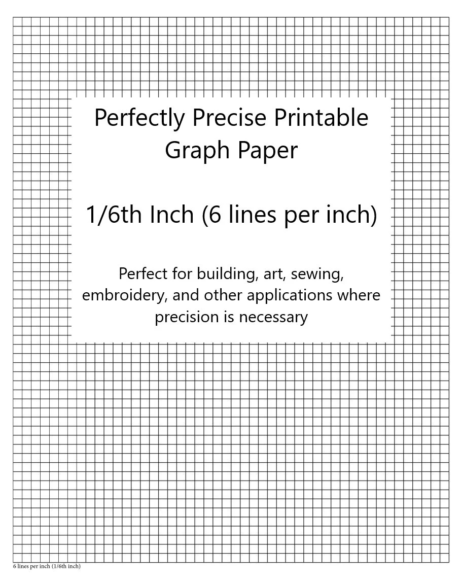 Perfectly Scaled And Precise Printable Graph Paper 1 6 Inch 6 Lines Per Inch Etsy