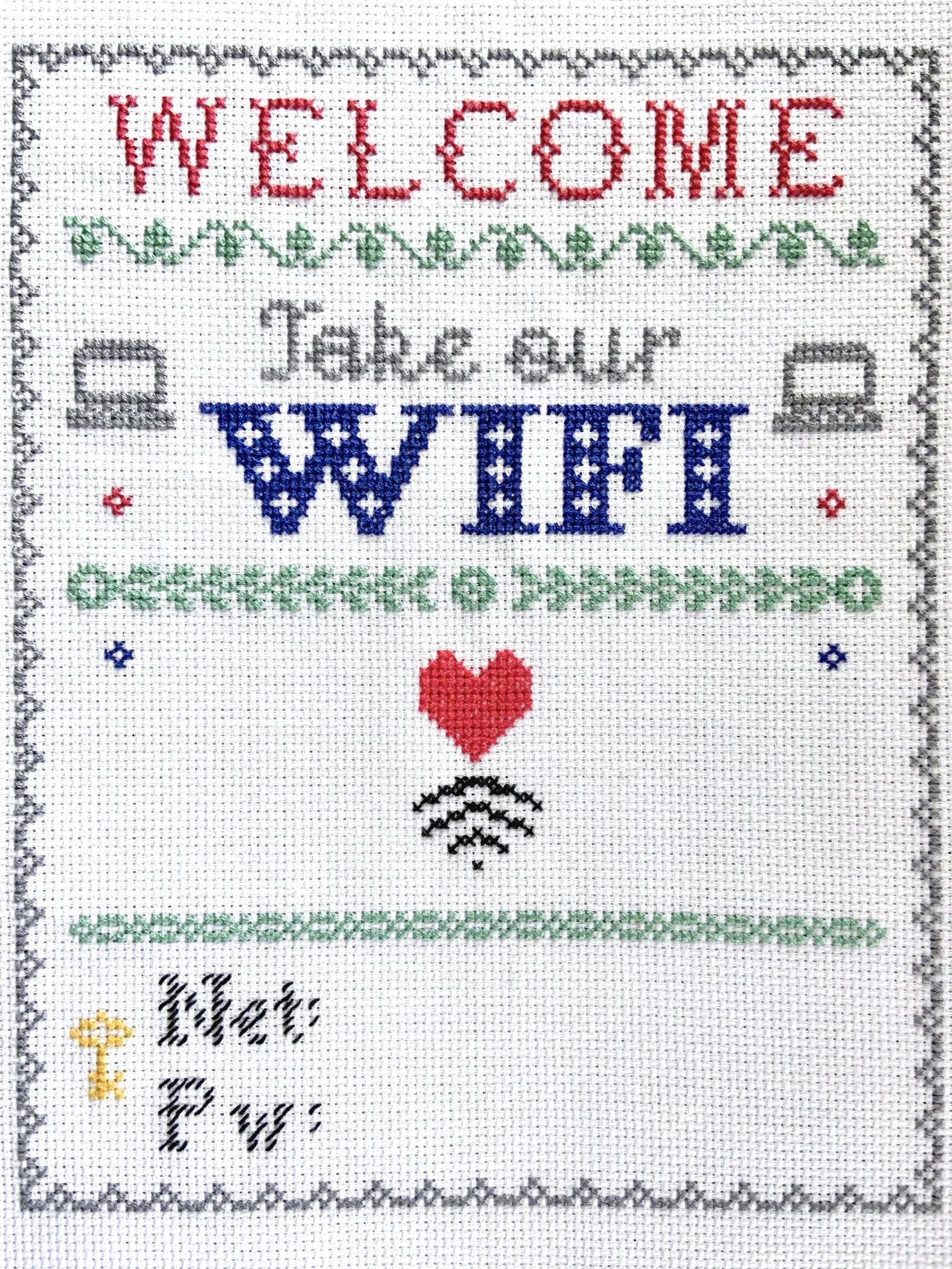 Personalized Completed Cross Stitch Art Welcome Take Our Wifi wireless Password Sign For Your Home Sweet Home 8 x10 Customized Etsy