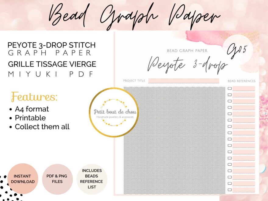 Peyote Bead Graph Paper 3 drop miyuki Graph Paper blank Bead Pattern beading Graph beading Chart blank Templates printable Graph Etsy