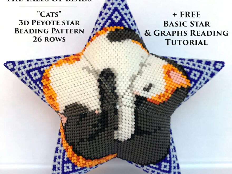 Peyote Star Pattern Cats Beaded Star Seed Bead Ornament Yin Yang Crealandia