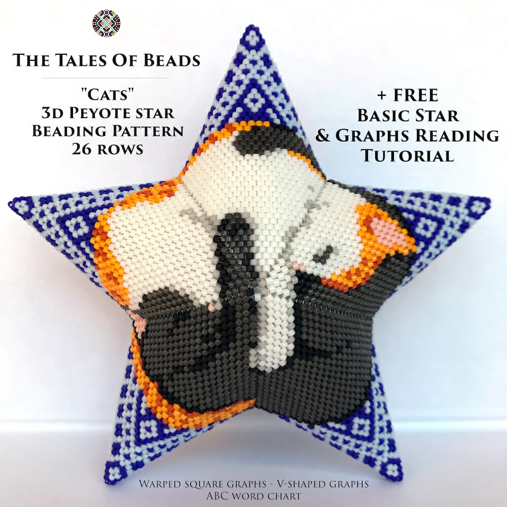 Peyote Star Pattern Cats Beaded Star Seed Bead Ornament Yin Yang Crealandia Peyote Star Pattern Cats Beaded Star Seed Bead Ornament Yin Yang Crealandia