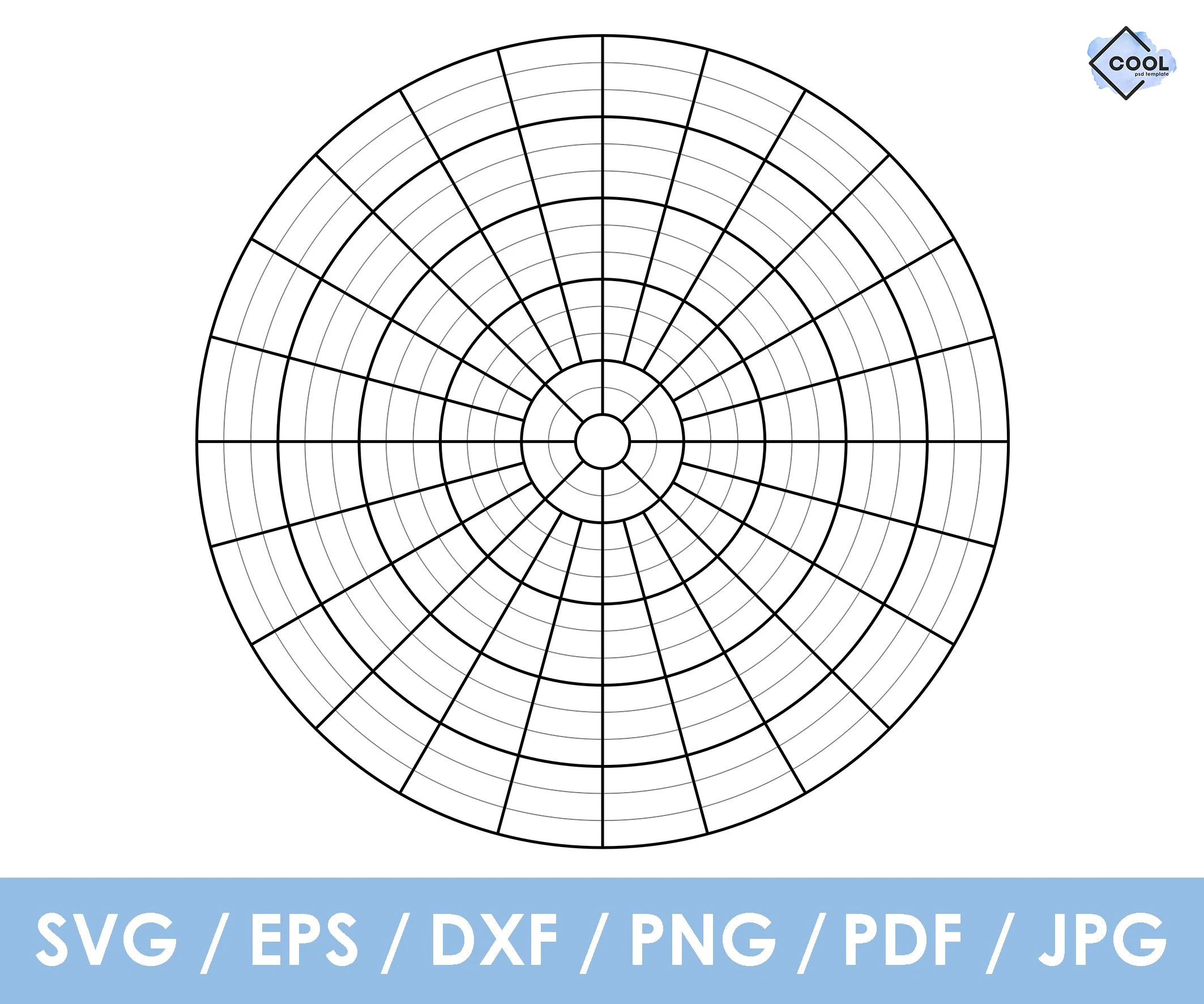 Polar Circle Graph Paper Template Circular Graph Paper Radial Graph Paper Pdf Svg Png Cricut Silhouette Glowforge Etsy
