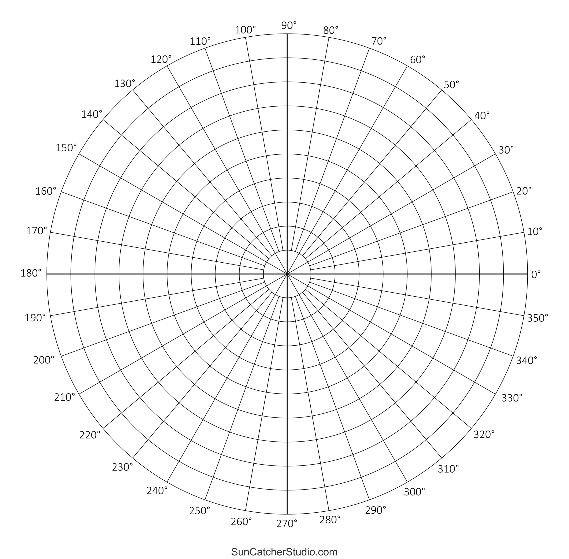Polar Graph Paper Printable PDF With Radians And Degrees Free Printables Monograms Design Tools Patterns DIY Projects