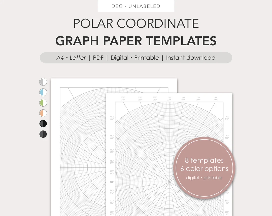 Polar Graph Paper Templates PDF Digital Printable Etsy