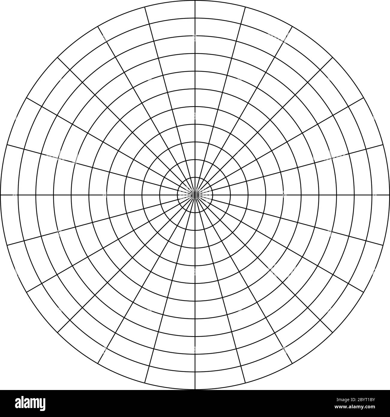 Polar Grid Of 10 Concentric Circles And 15 Degrees Steps Blank Vector Polar Graph Paper Stock Vector Image Art Alamy