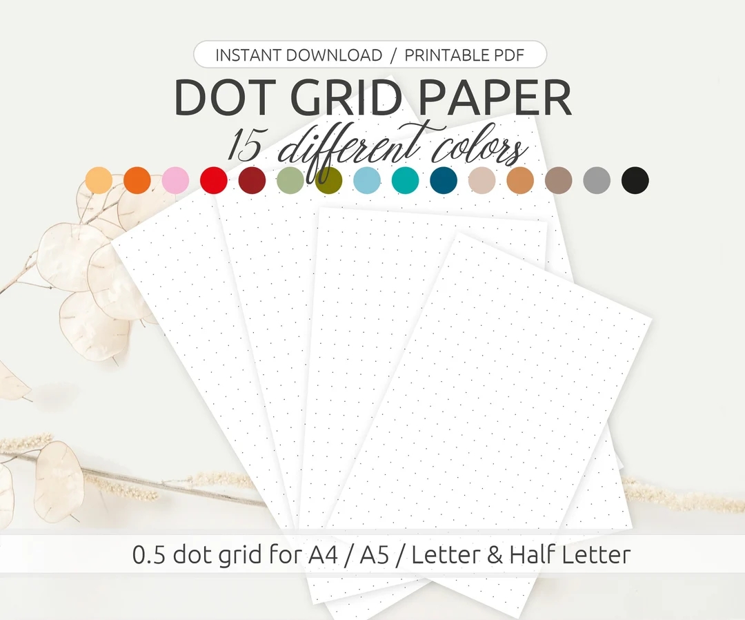 Printable Dot Grid Paper 15 Different Colors For A4 A5 Letter And Half Letter Etsy