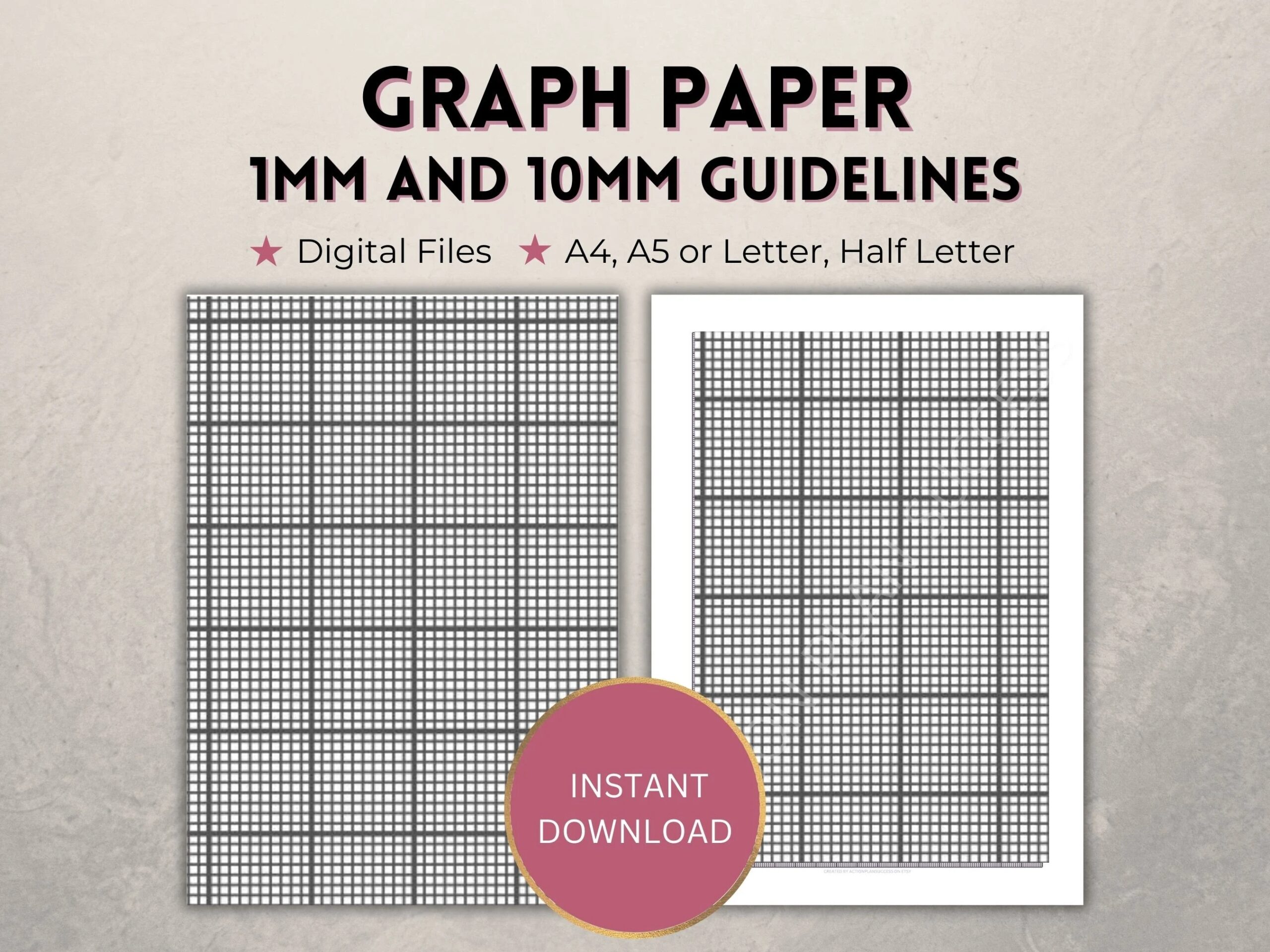 Printable Graph Paper 1mm And 10mm 1cm Grey Guideline Grid Template Full Page margins Digital PDF Instant Download A4 a5 letter half Etsy