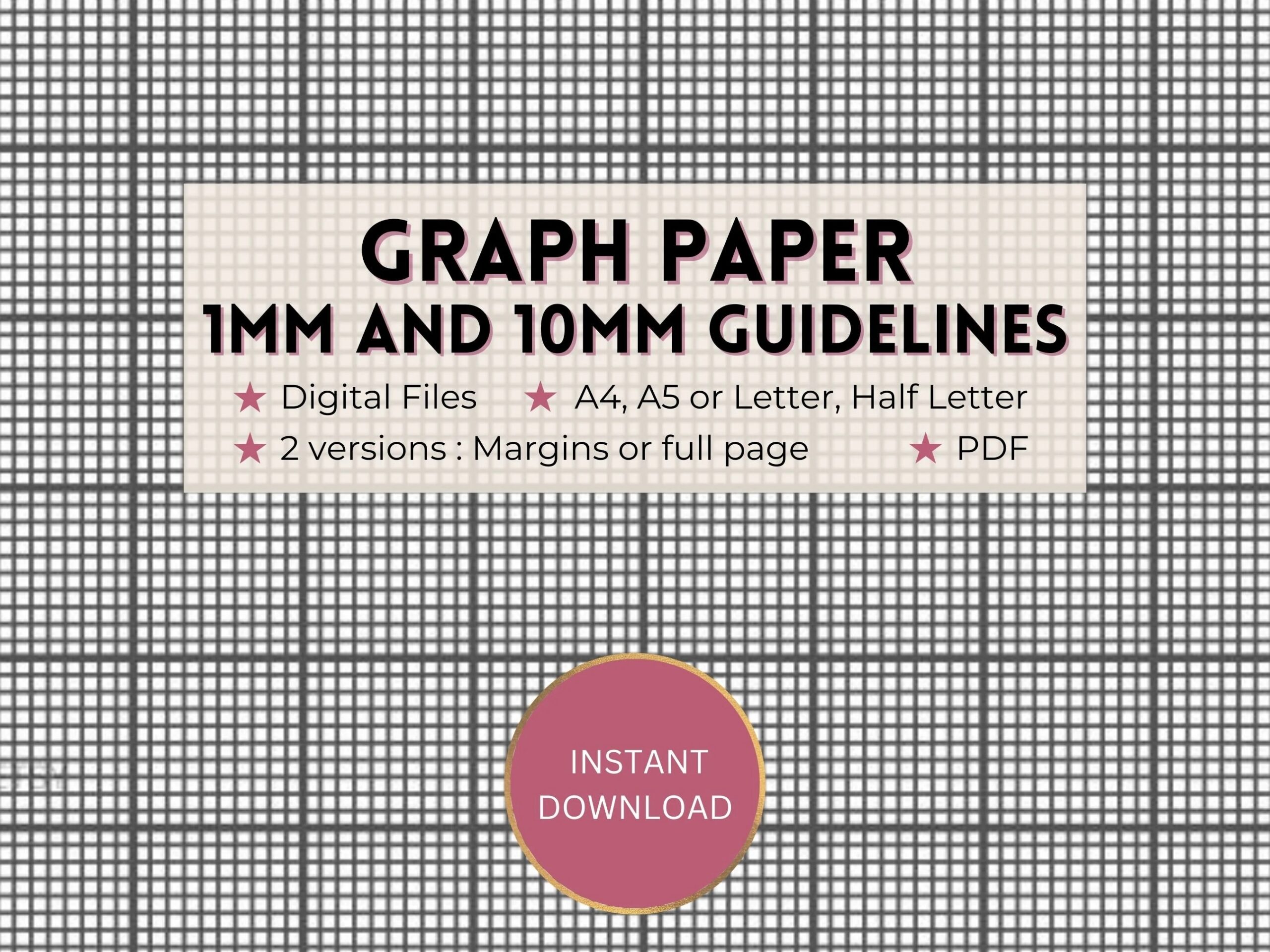Printable Graph Paper 1mm And 10mm 1cm Guideline Grid Template Full Page And Margins Digital PDF Instant Download A4 a5 letter half Etsy