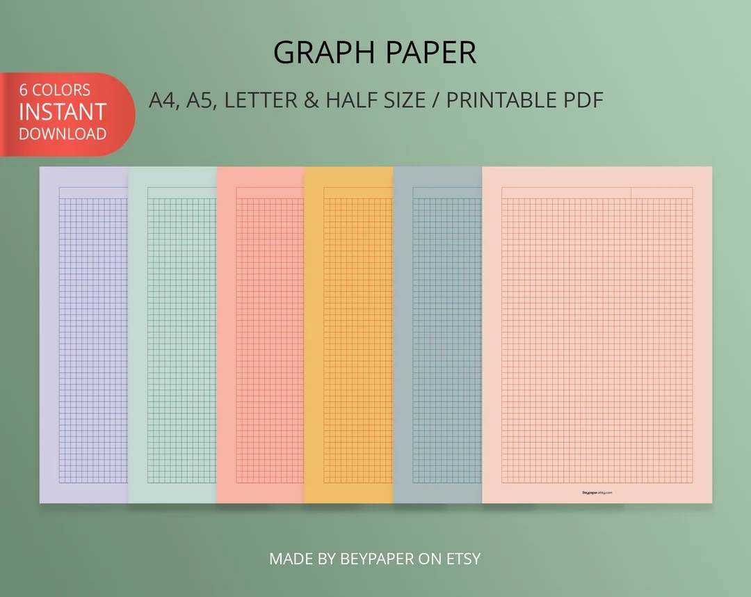 Printable Graph Paper 6 Different Colors Of Graph Papers Journal Pages Instant Download A4 a5 letter half Letter Size Etsy