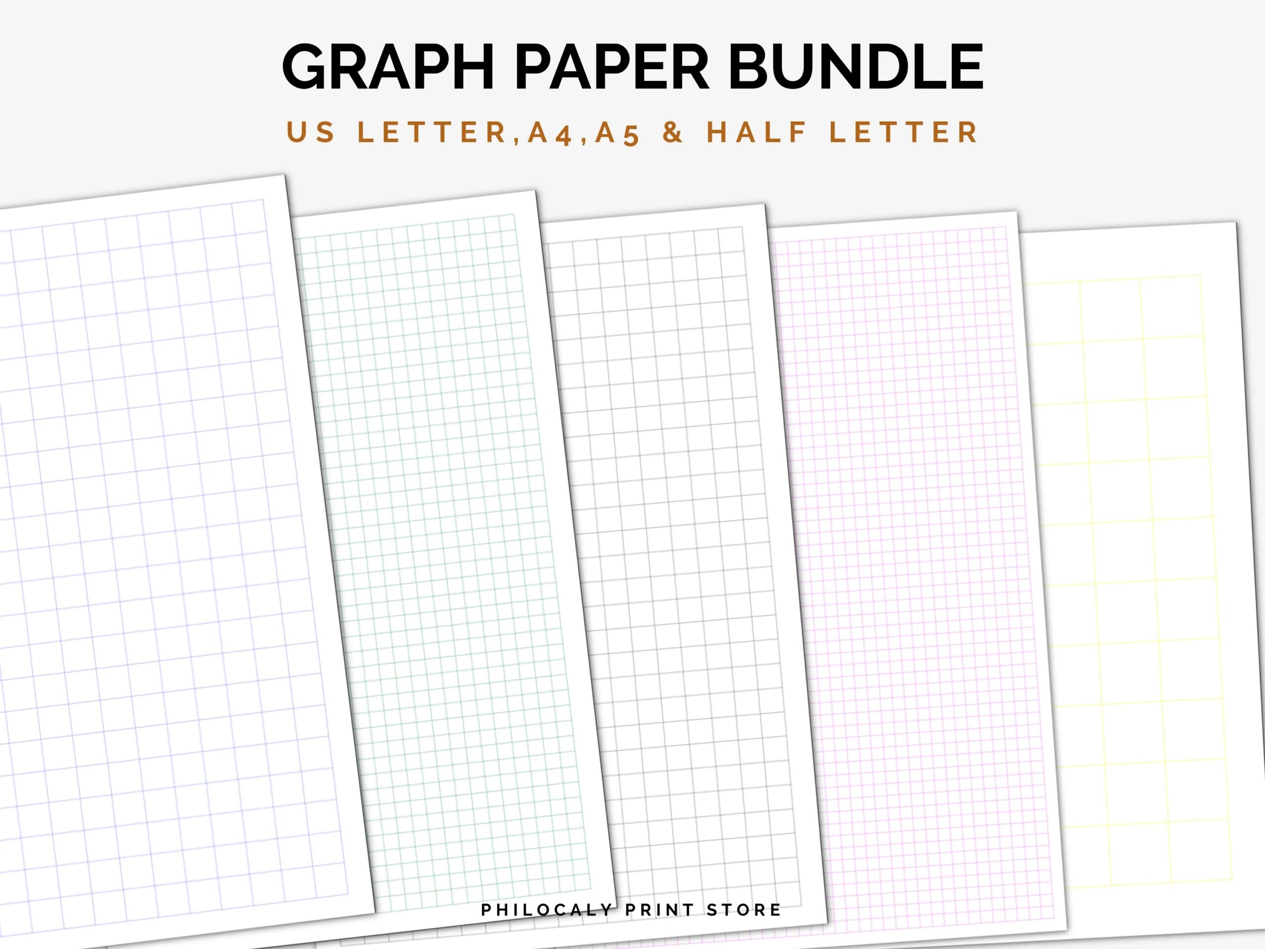 Printable Graph Paper Grid Paper Graph Paper Download Sizes 0 5 Inch 0 25 Inch 5 Mm 1 Cm 1 Inch Color Graph Papers A4 Letter Etsy