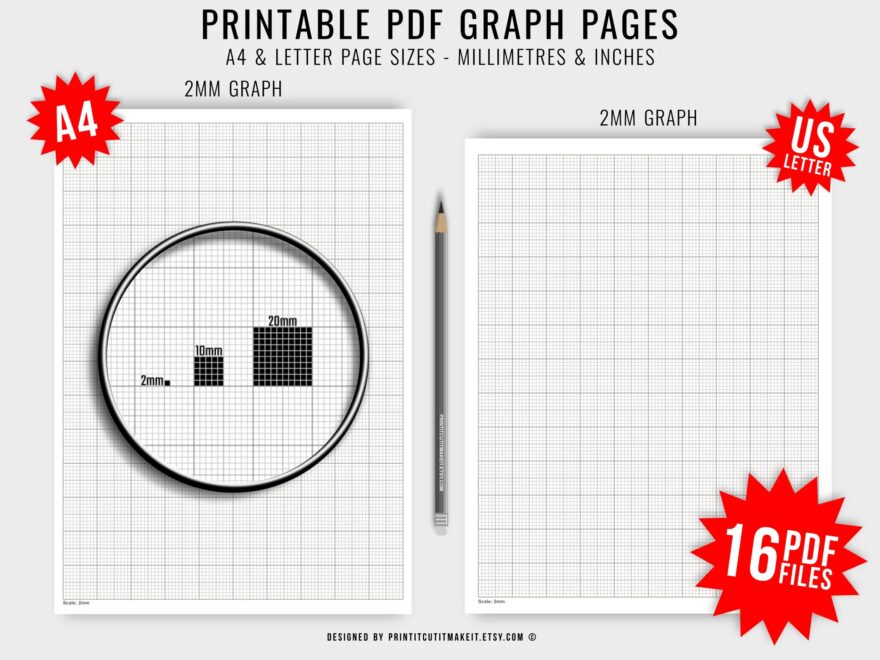 Printable Graph Paper PDF Bundle Imperial Metric A4 US Letter PDF Printable Grid Paper Templates 1 8 1 4 1 2 1 2mm 5mm 10mm 20mm Digital Etsy
