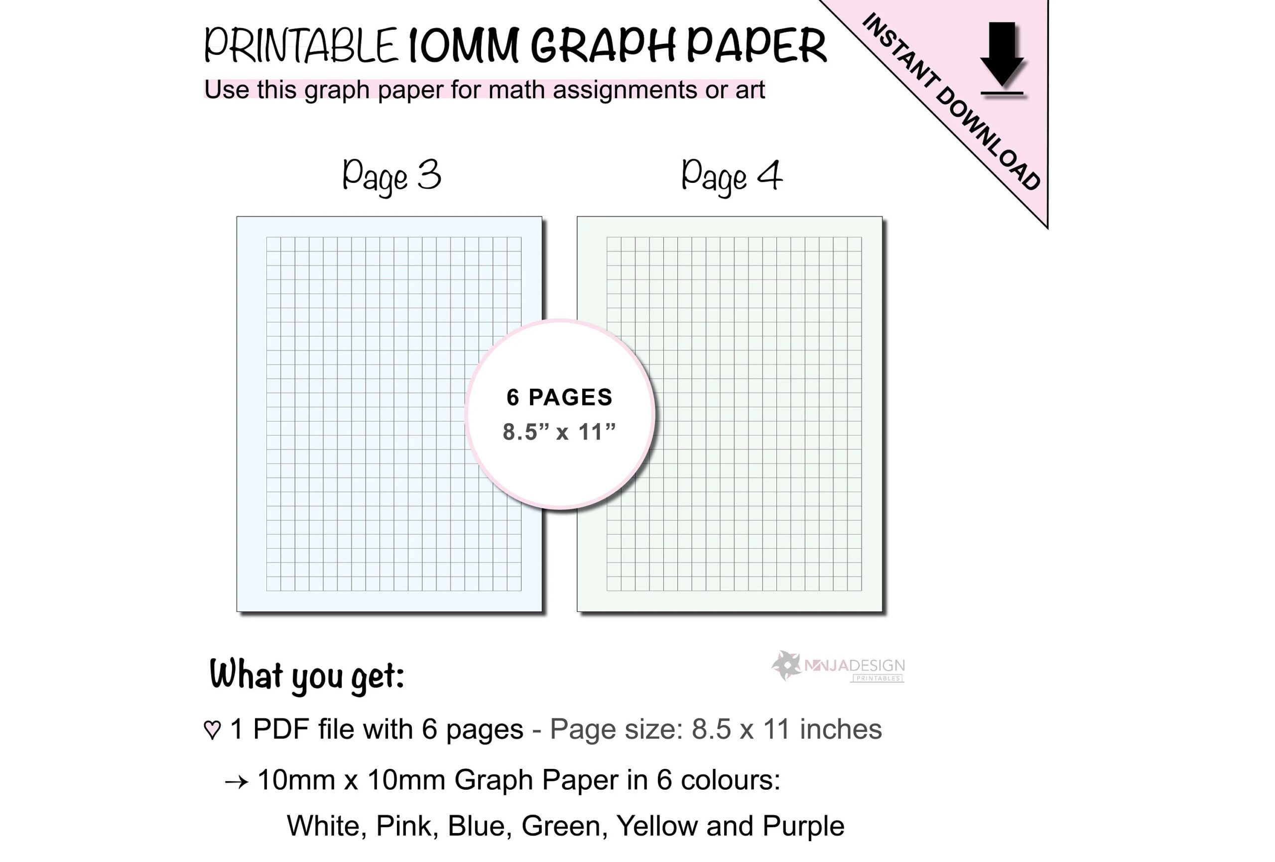 Printable Graph Paper With 10mm X 10mm Grid Spacing 1 4 Inch X 1 4 Inch Graph Paper 1cm X 1cm Grid Paper Etsy