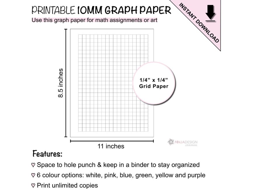 Printable Graph Paper With 10mm X 10mm Grid Spacing 1 4 Inch X 1 4 Inch Graph Paper 1cm X 1cm Grid Paper Etsy