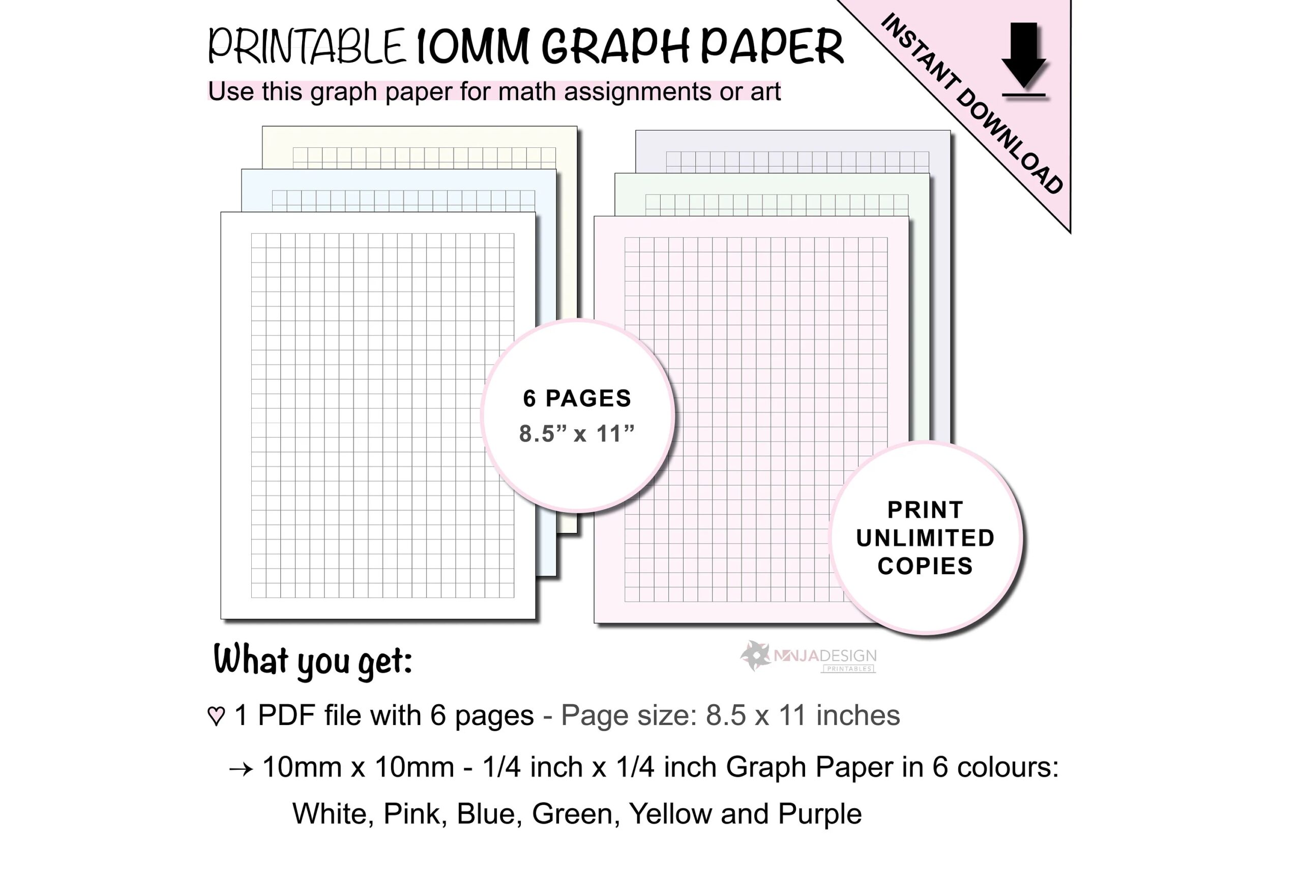 Printable Graph Paper With 10mm X 10mm Grid Spacing 1 4 Inch X 1 4 Inch Graph Paper 1cm X 1cm Grid Paper Etsy