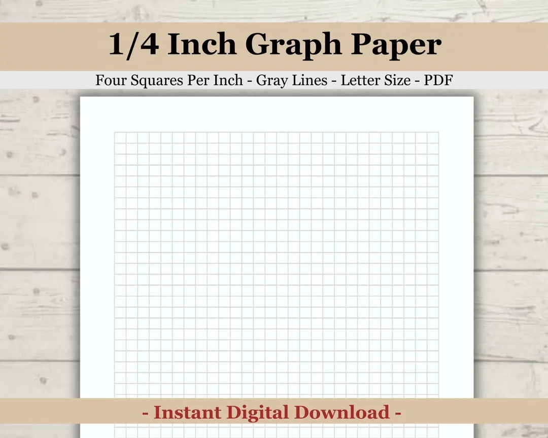 Printable Graph Template Paper Printable Graph Paper Quarter Inch 25 Inch Four Squares Per Inch 1 4 Inch Squares Drawing School Math Etsy