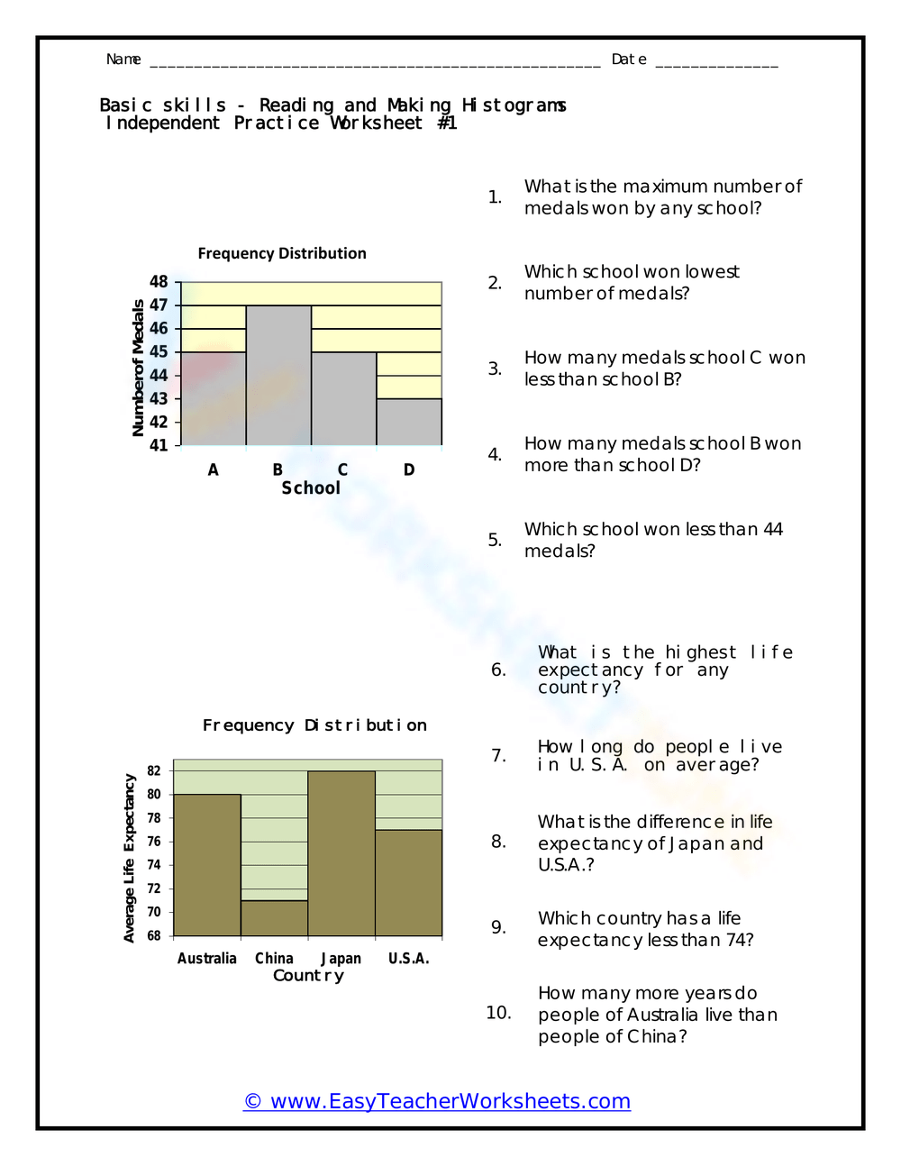 Bar Graph And Histogram Worksheet