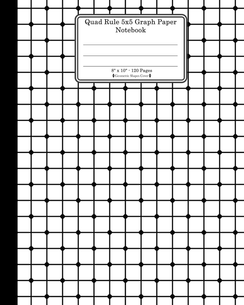 Quad Rule 5x5 Graph Paper Notebook 8 X 10 120 Pages Geometric Shapes Cover White Black Mesh Squares Dots Pattern Cover Square Grid Paper Paper Geometric Shapes Book Cover Publishing TS 