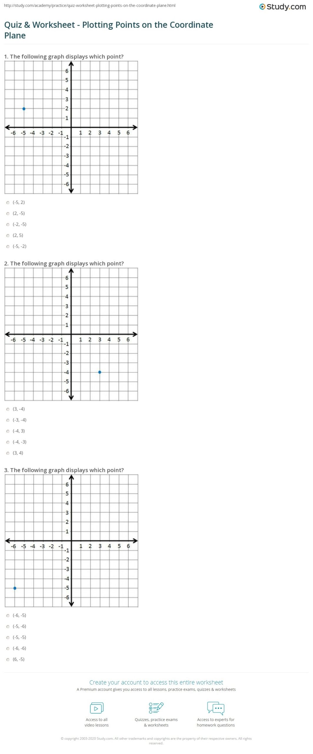 Quiz Worksheet Plotting Points On The Coordinate Plane Study