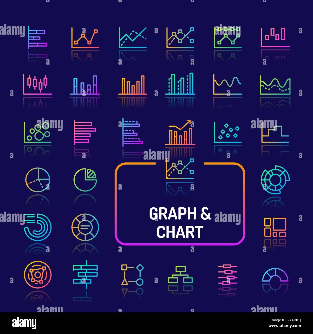 Simple Gradient Color Icons Isolated Over Dark Background Related To Graphs Diagrams And Charts Vector Signs And Symbols Collections For Website And Stock Vector Image Art Alamy