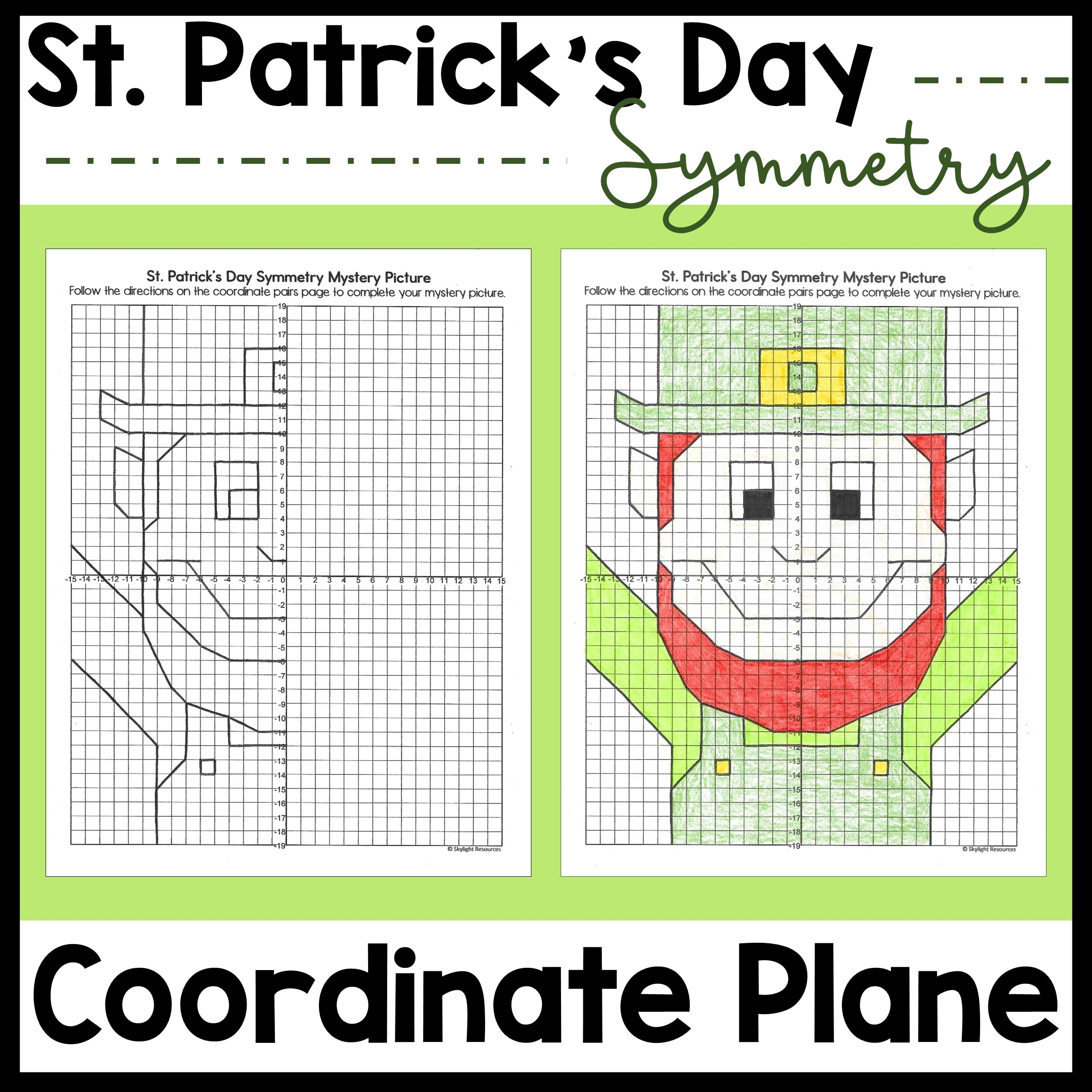 St Patrick s Day Coordinate Plane Graphing Picture Four Quadrant Symmetry Made By Teachers