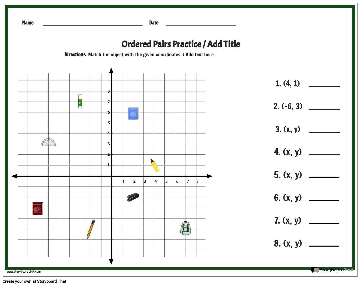 Storyboard That Create Coordinate Plane Worksheets
