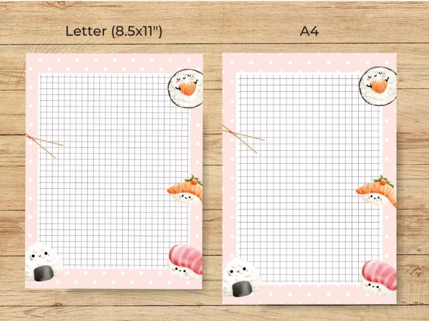 Sushi Inspired Stationery Set Printable Paper Pack With Lined Unlined And Grid Paper To Do List Journal Digital Notebook Paper Set Etsy